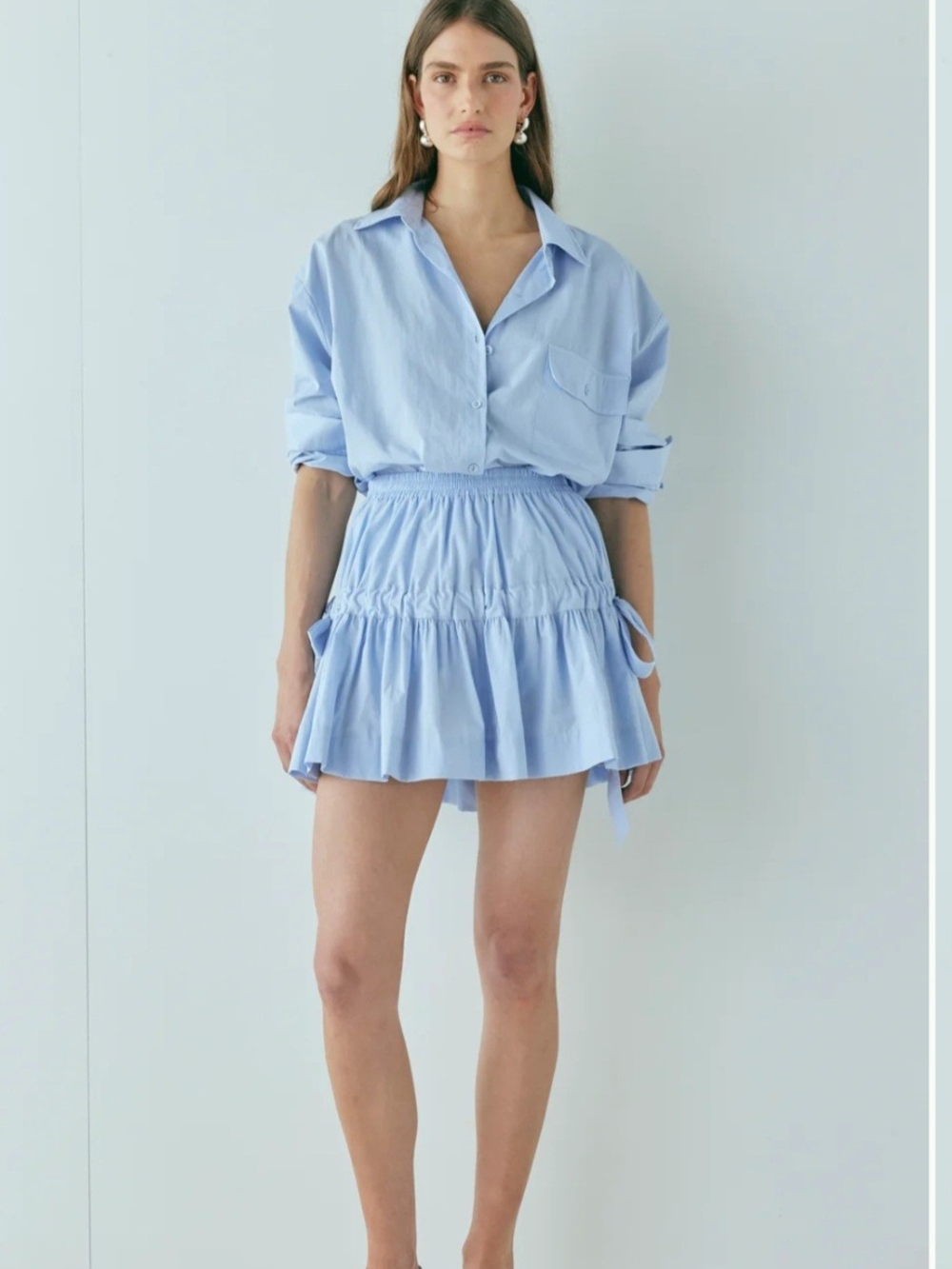 Light Blue Ruffle Tie Mini Skirt by